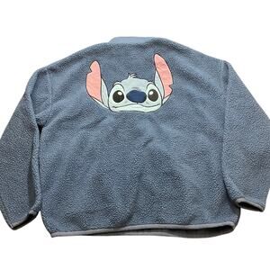 Disneyland Paris Exclusive Stitch Half-Zipped Fleece‎ Sweatshirt Blue Size XXL